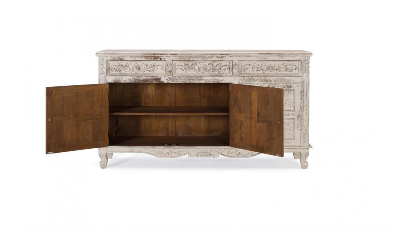 Bahut 3 Tiroirs Bois Blanc 175x44x95cm