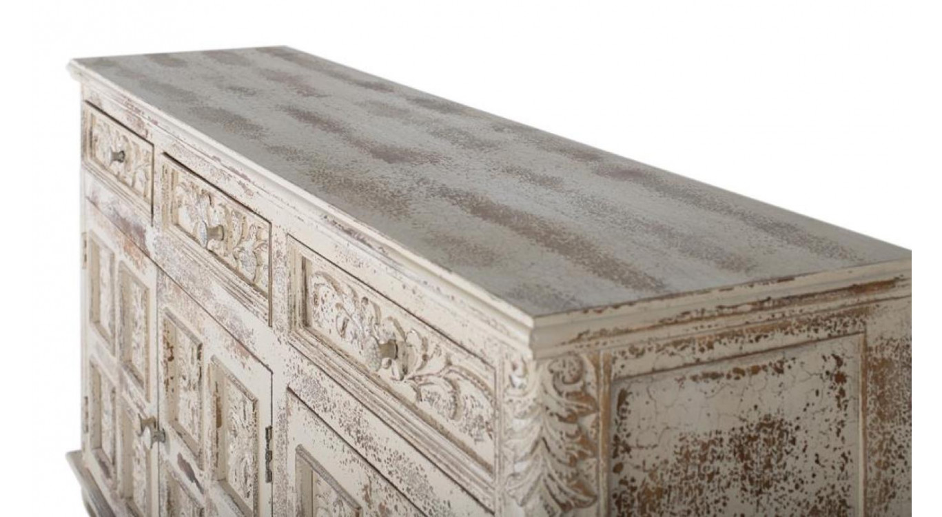 Bahut 3 Tiroirs Bois Blanc 175x44x95cm