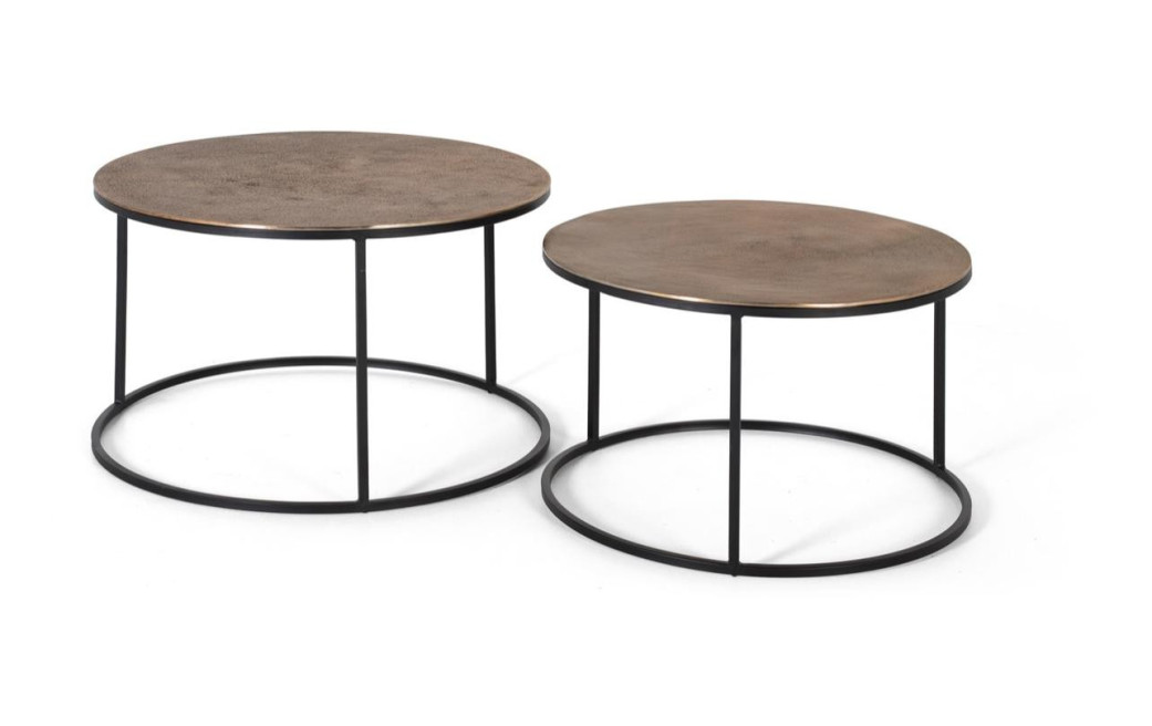 Lot De 2 Tables Basses Fer Noir 81x81x47cm