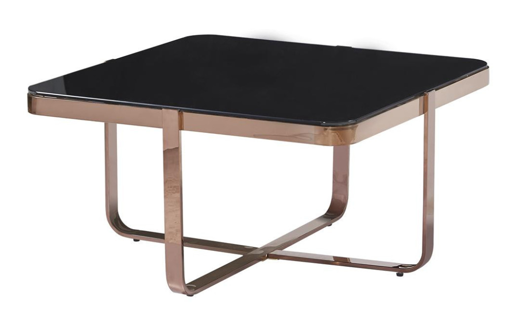 Tavolino in acciaio con vetro temperato nero 80x80x42cm