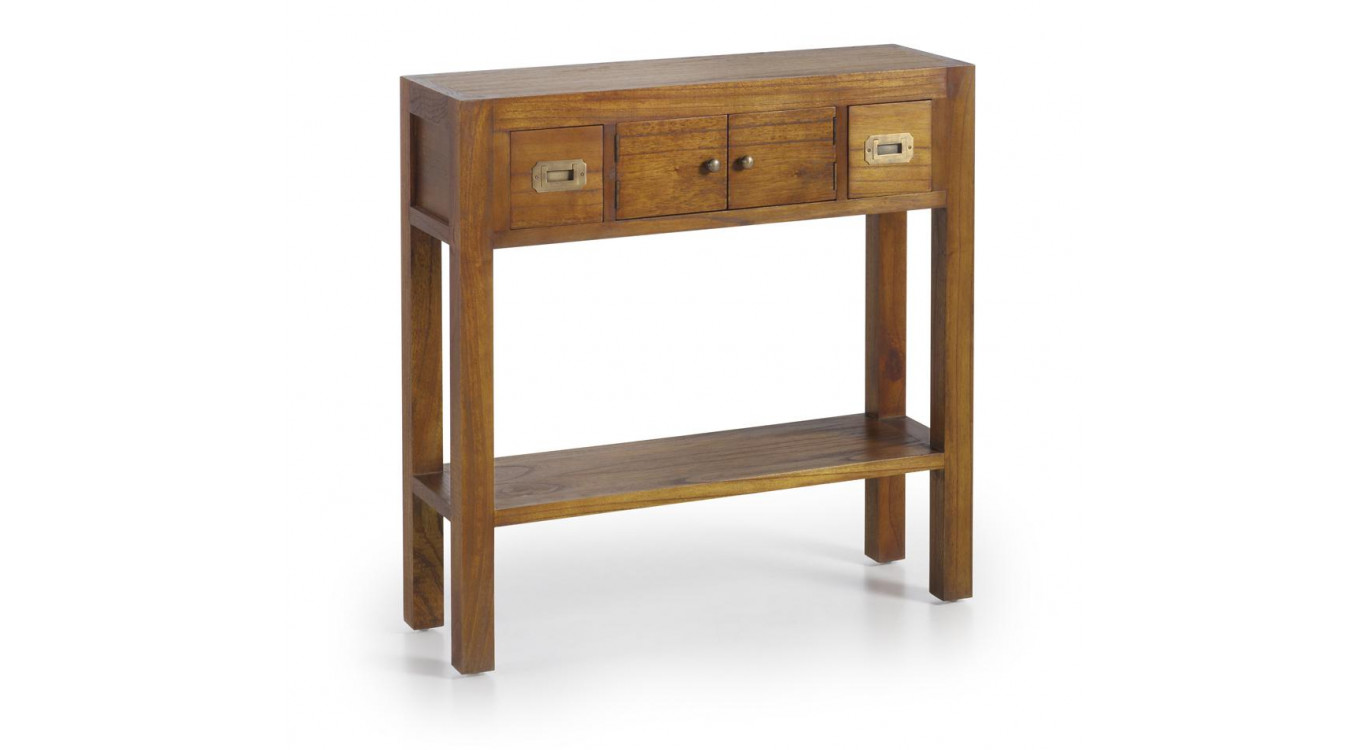 Console 2 Tiroirs Bois Bronze Marron 80x27x80cm