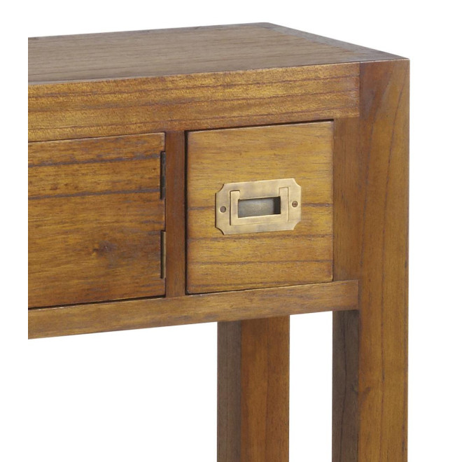 Console 2 Tiroirs Bois Bronze Marron 80x27x80cm