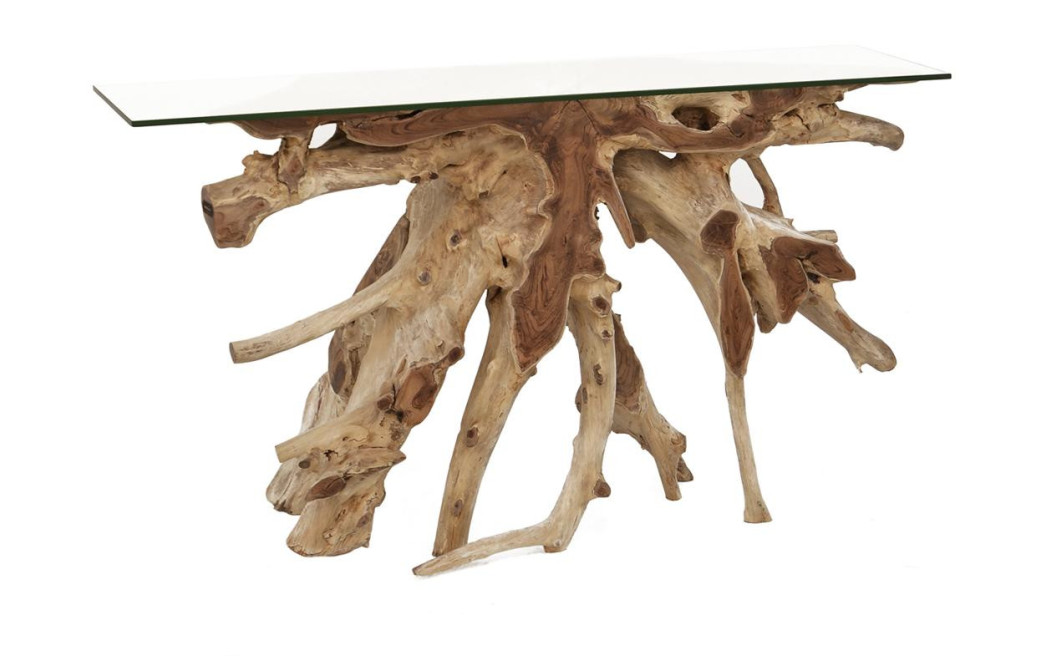 Consola de madera y cristal marrón 135x35x80cm