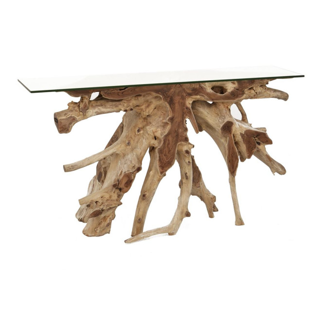Console Bois Verre Marron 135x35x80cm