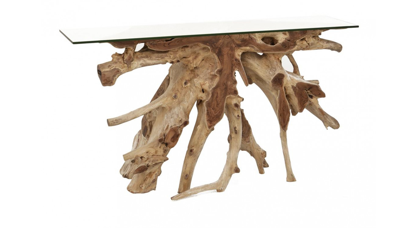 Console in legno marrone con vetro 135x35x80cm