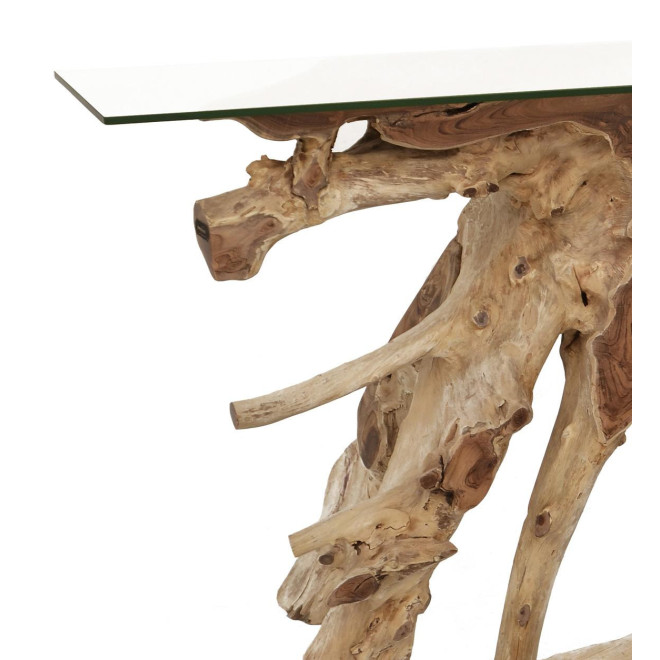Console Bois Verre Marron 135x35x80cm
