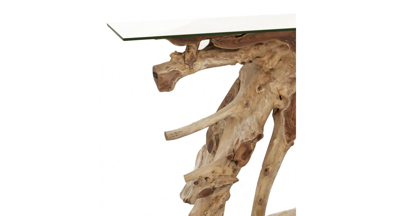 Console Bois Verre Marron 135x35x80cm