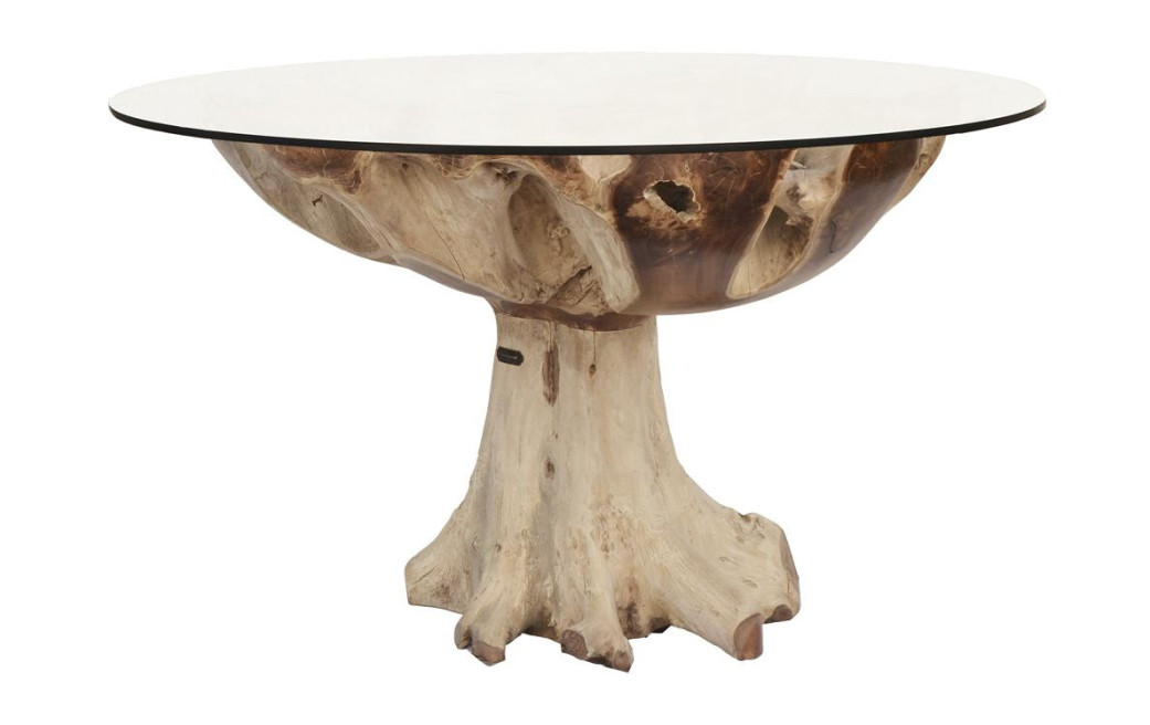 Table à Manger Bois Verre Marron 130x130x78cm