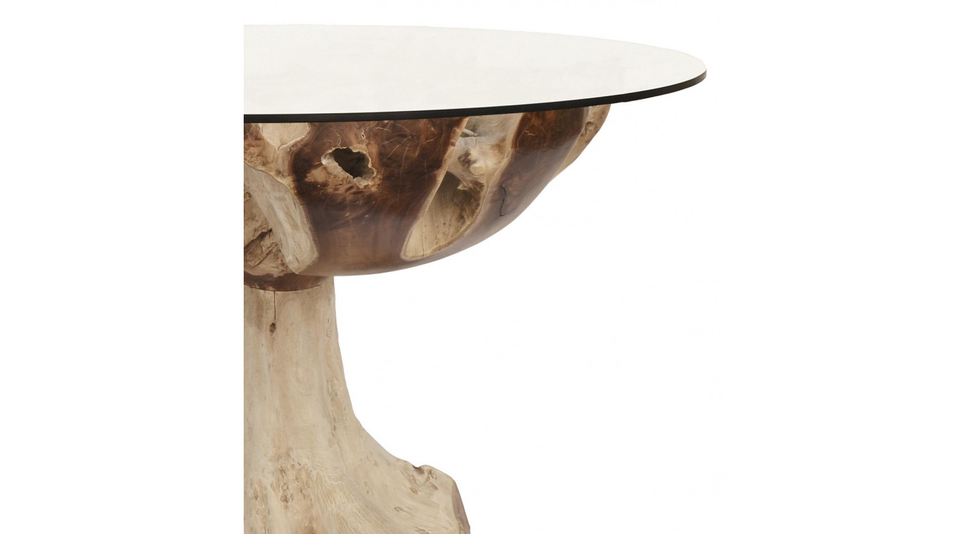 Table à Manger Bois Verre Marron 130x130x78cm