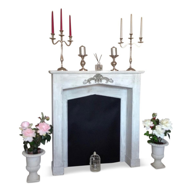 Encadrement Manteau Cheminée Bois Cerusé Blanc 106x21x110cm