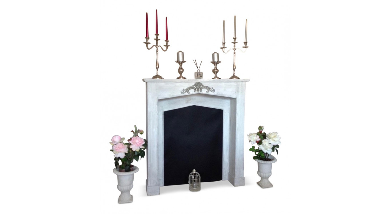 Encadrement Manteau Cheminée Bois Cerusé Blanc 106x21x110cm