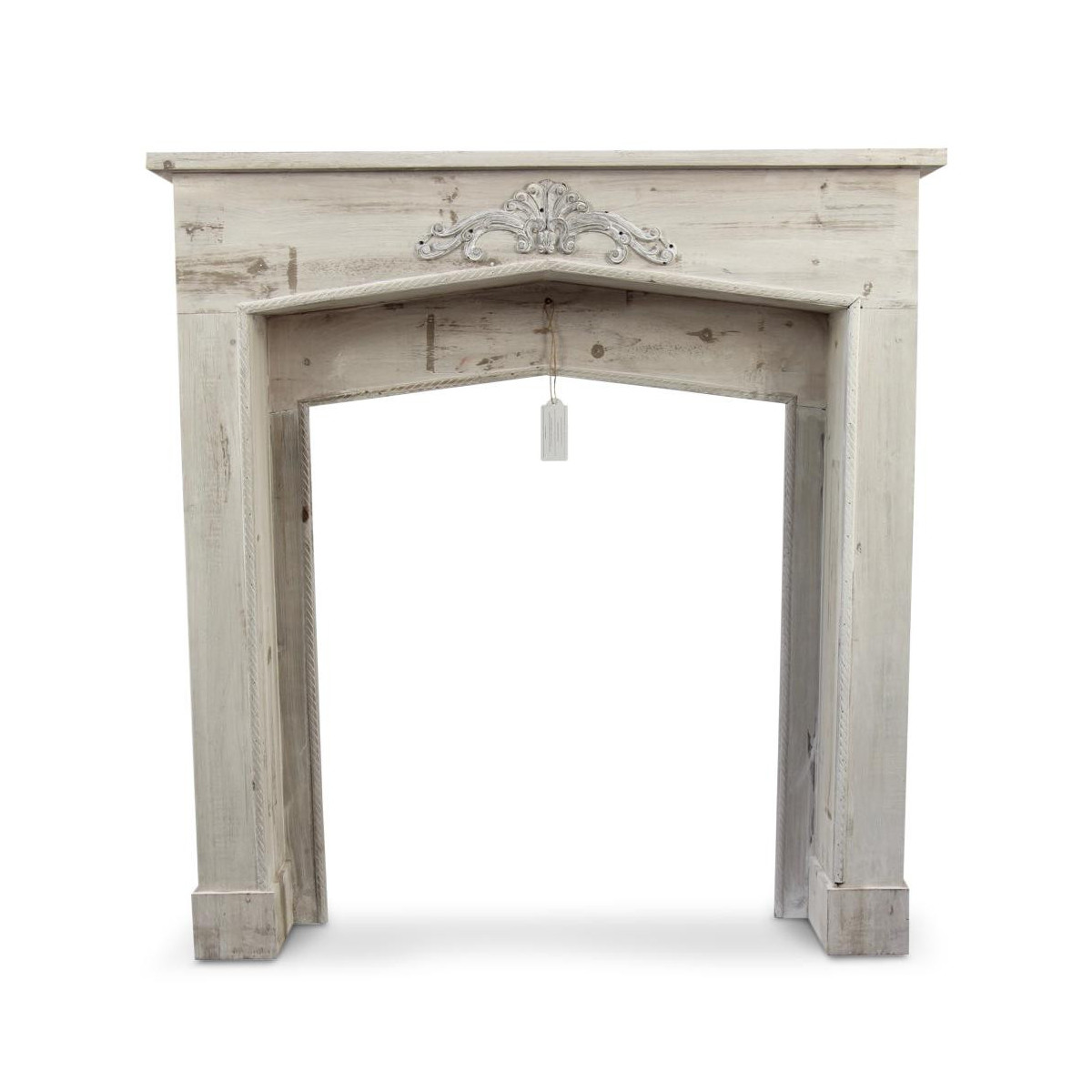 Encadrement Manteau Cheminée Bois Cerusé Blanc 106x21x110cm