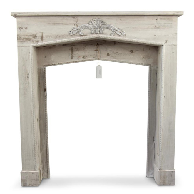 Encadrement Manteau Cheminée Bois Cerusé Blanc 106x21x110cm