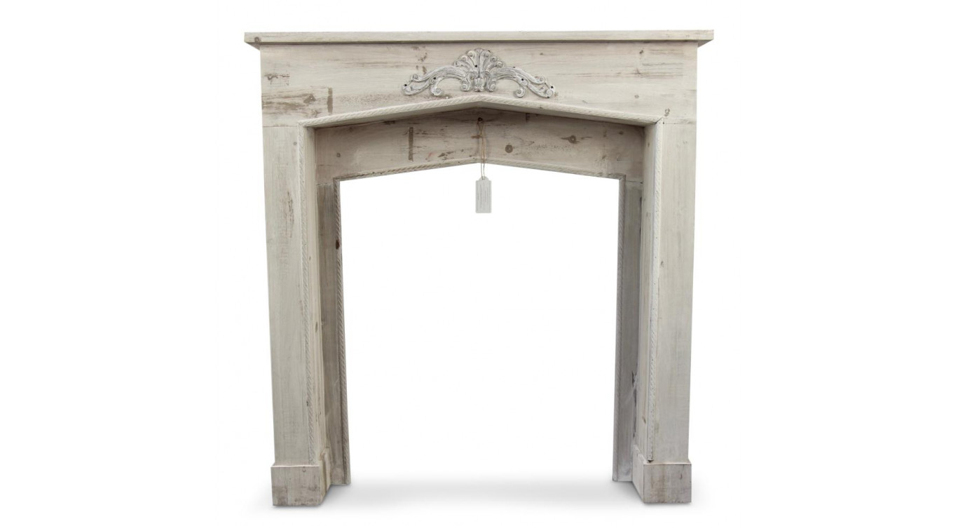 Encadrement Manteau Cheminée Bois Cerusé Blanc 106x21x110cm