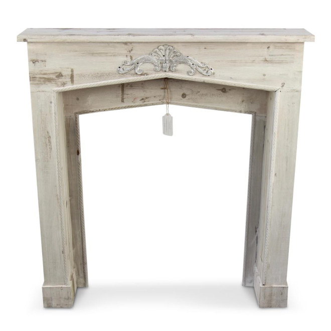 Encadrement Manteau Cheminée Bois Cerusé Blanc 106x21x110cm