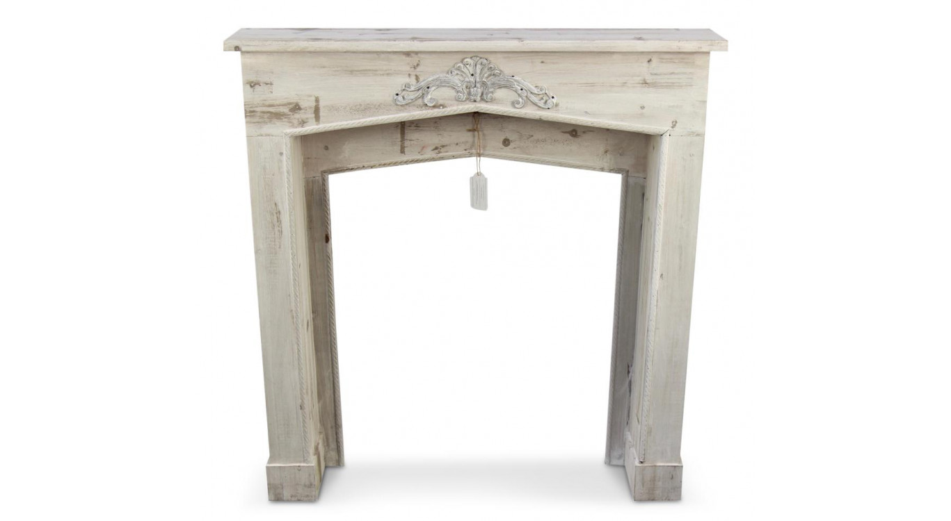 Encadrement Manteau Cheminée Bois Cerusé Blanc 106x21x110cm