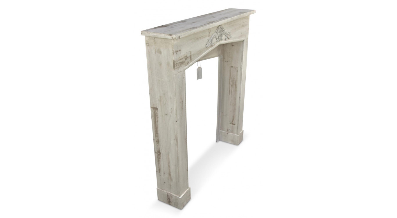 Encadrement Manteau Cheminée Bois Cerusé Blanc 106x21x110cm