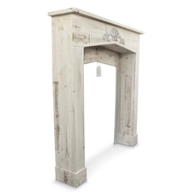 Encadrement Manteau Cheminée Bois Cerusé Blanc 106x21x110cm
