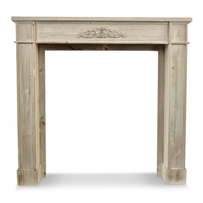 Encadrement Manteau Cheminée Bois Cerusé Blanc 104x18x99cm