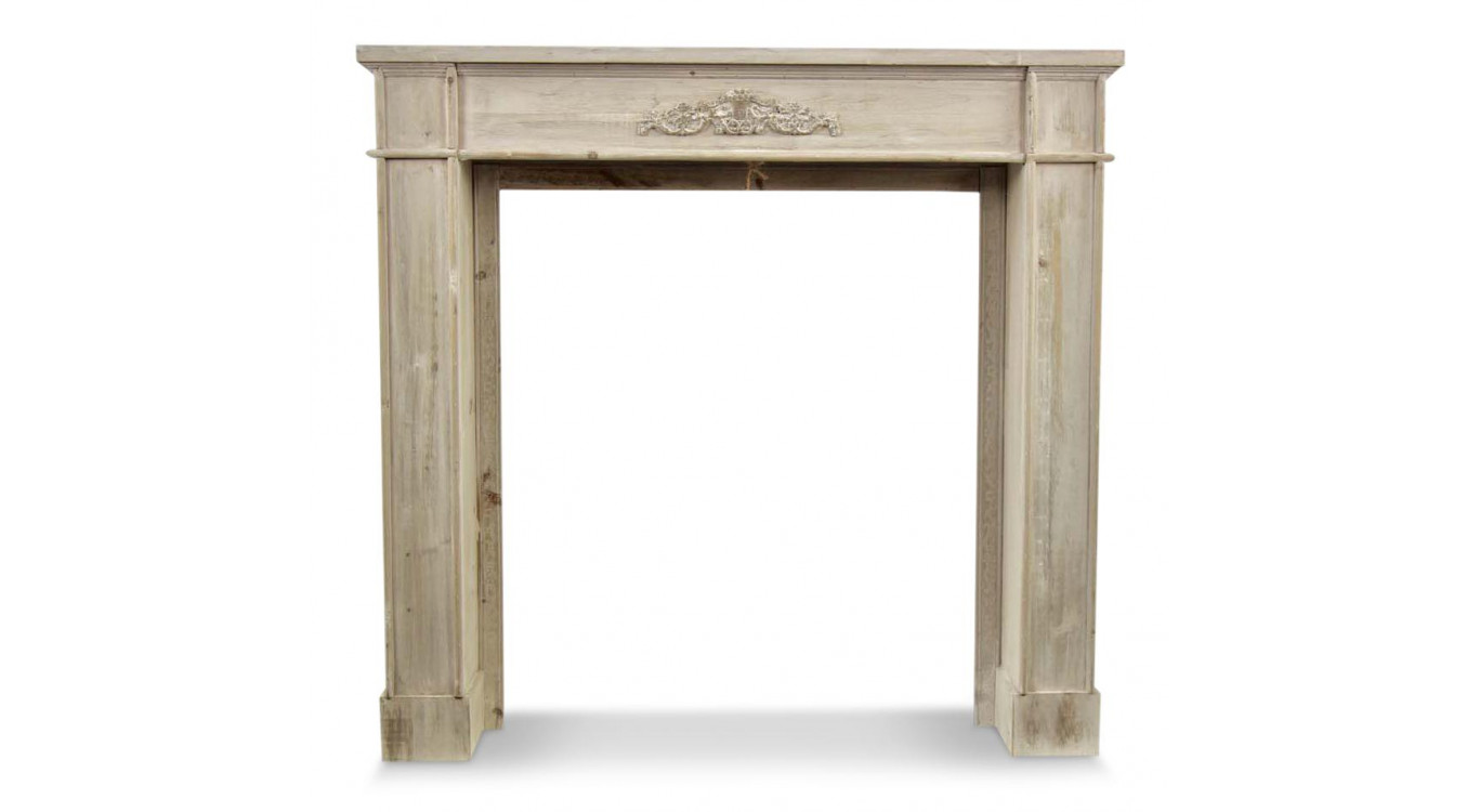 Encadrement Manteau Cheminée Bois Cerusé Blanc 104x18x99cm