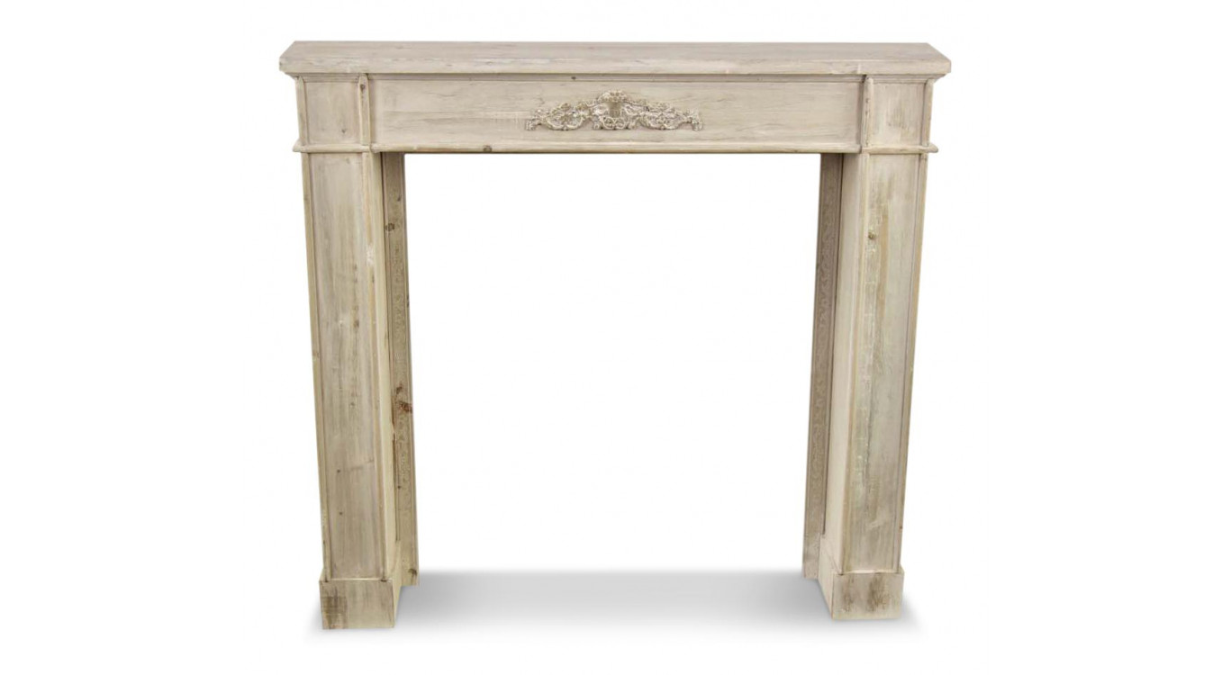 Rahmen Mantel Kamin Holz Cerusé Weiß 104x18x99cm