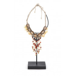 Sculpture Collier Coquilles Corde Fer Marron 16x8x42cm