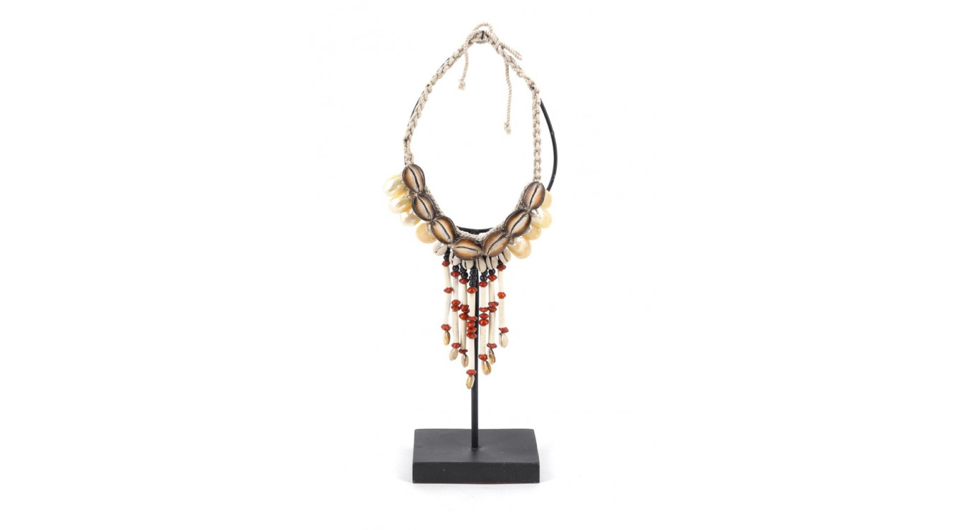 Sculpture Collier Coquilles Corde Fer Marron 16x8x42cm