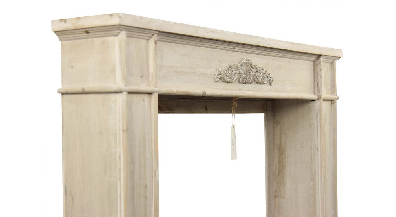 Rahmen Mantel Kamin Holz Cerusé Weiß 104x18x99cm