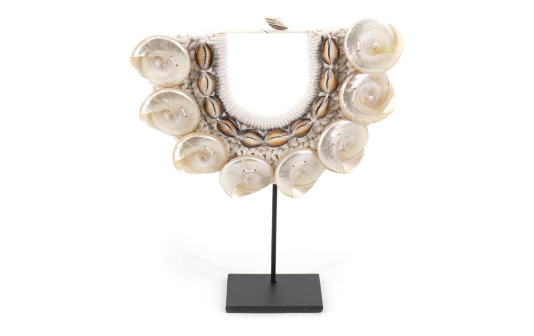 Sculpture Collier Coquilles Corde Fer Blanc 30x8x30cm