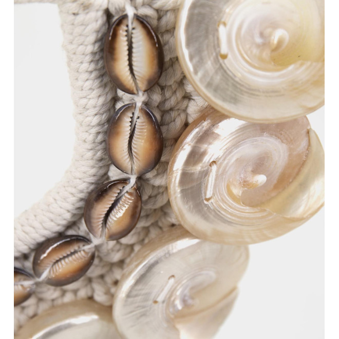 Sculpture Collier Coquilles Corde Fer Blanc 30x8x30cm