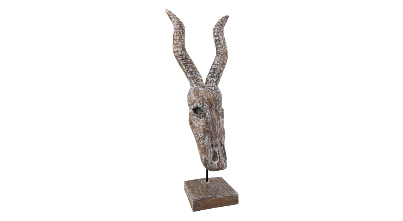 Sculpture Antilope Bois Marron 33x15x65cm