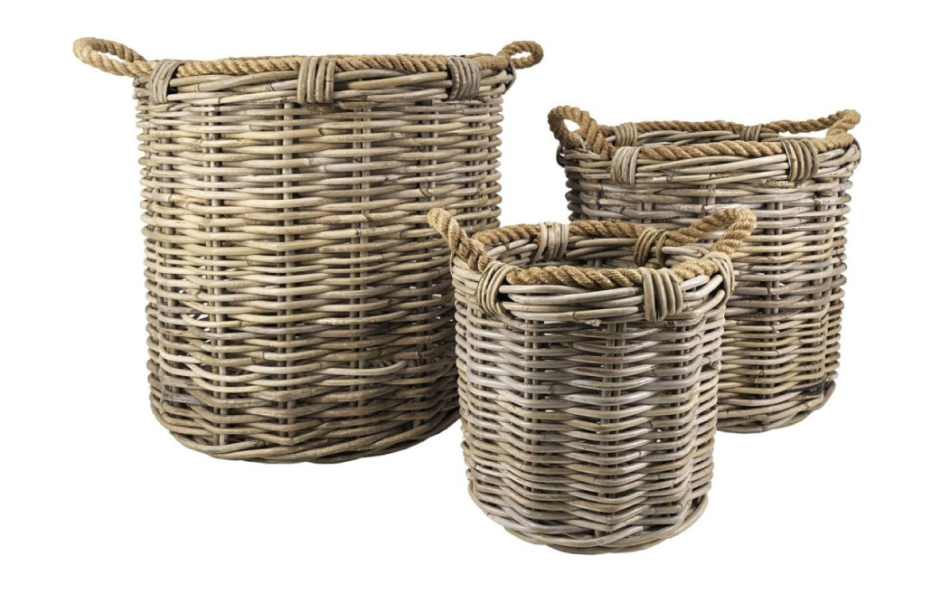 Lots de 3 Paniers Rotin Corde Marron 40x40x40cm
