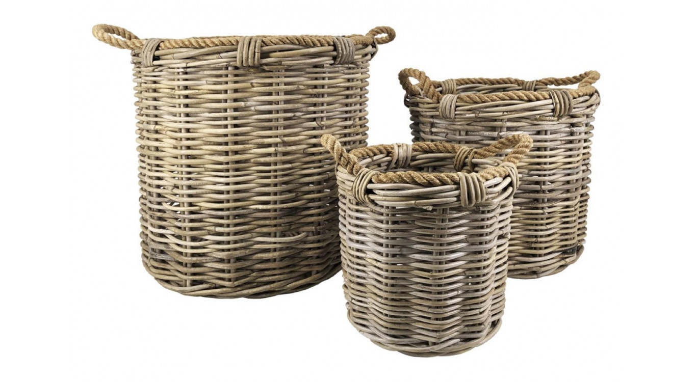 Lots de 3 Paniers Rotin Corde Marron 40x40x40cm