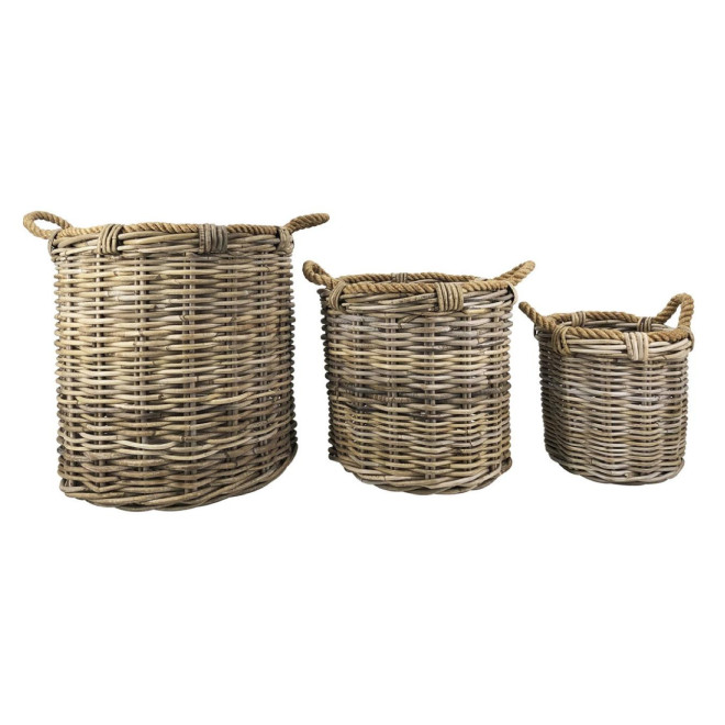 Lots de 3 Paniers Rotin Corde Marron 40x40x40cm