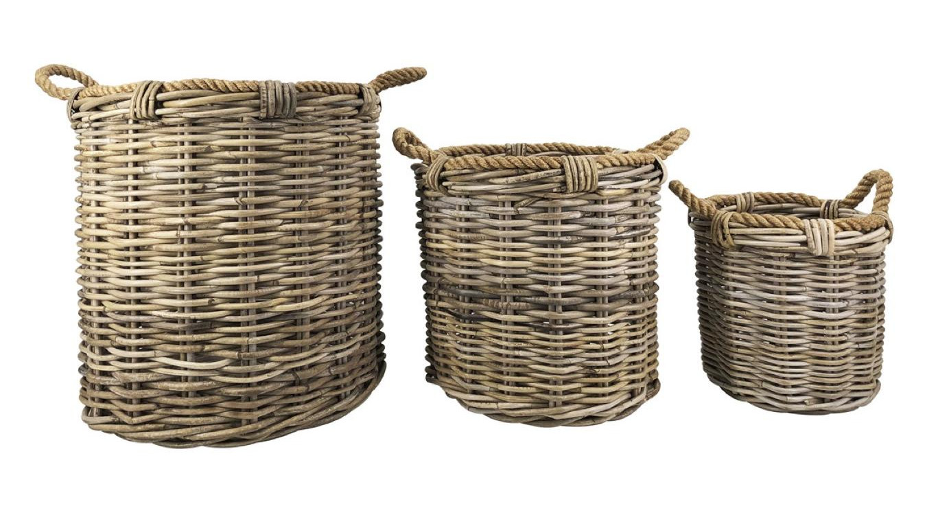 Lots de 3 Paniers Rotin Corde Marron 40x40x40cm