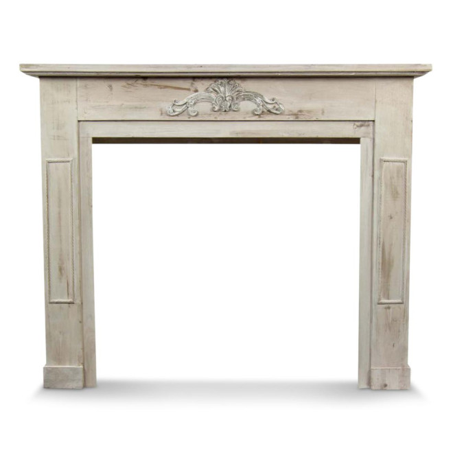 Encadrement Manteau Cheminée Bois Cerusé Blanc 120x22.5x98.5cm