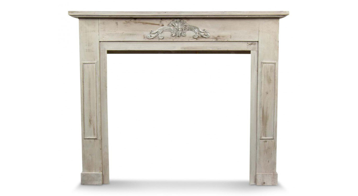 Encadrement Manteau Cheminée Bois Cerusé Blanc 120x22.5x98.5cm