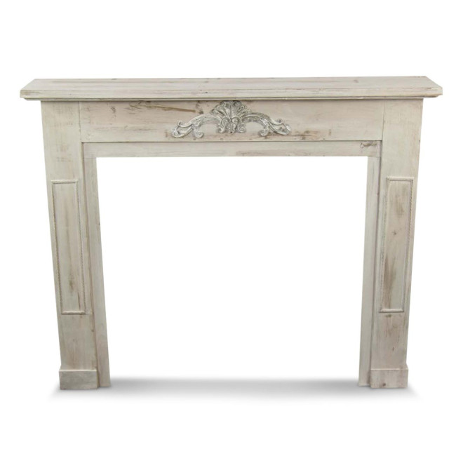 Einfassung Mantel Kamin Holz Cerusé Weiß 120x22.5x98.5cm