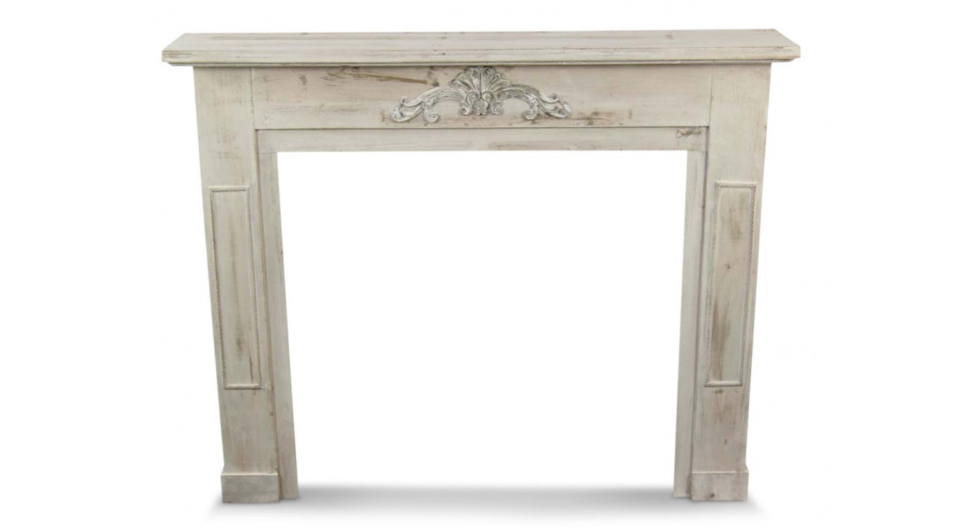 Einfassung Mantel Kamin Holz Cerusé Weiß 120x22.5x98.5cm