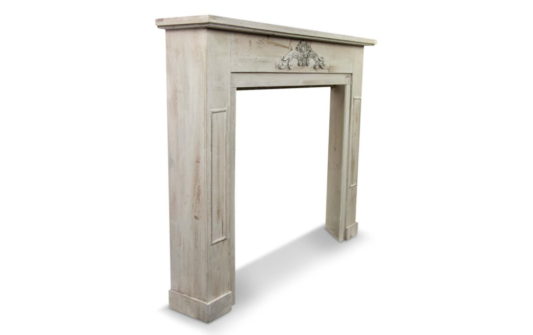 Einfassung Mantel Kamin Holz Cerusé Weiß 120x22.5x98.5cm