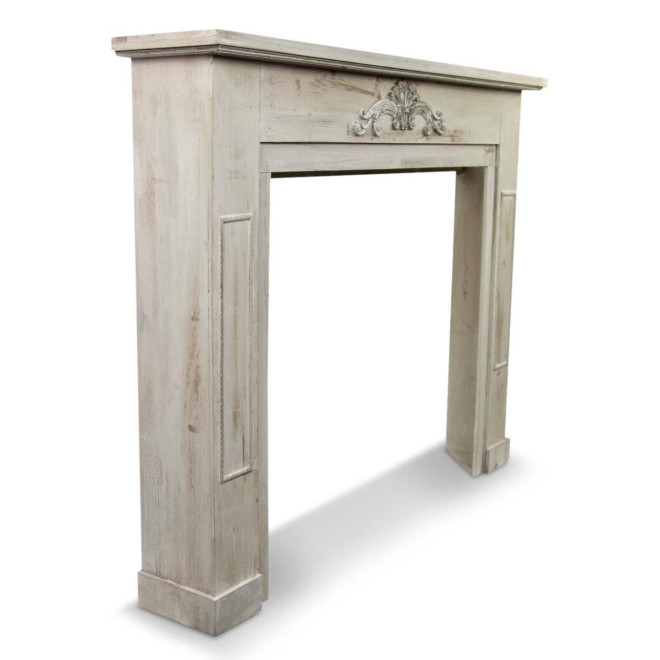 Einfassung Mantel Kamin Holz Cerusé Weiß 120x22.5x98.5cm
