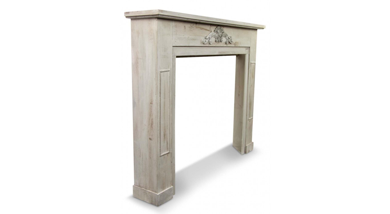 Einfassung Mantel Kamin Holz Cerusé Weiß 120x22.5x98.5cm