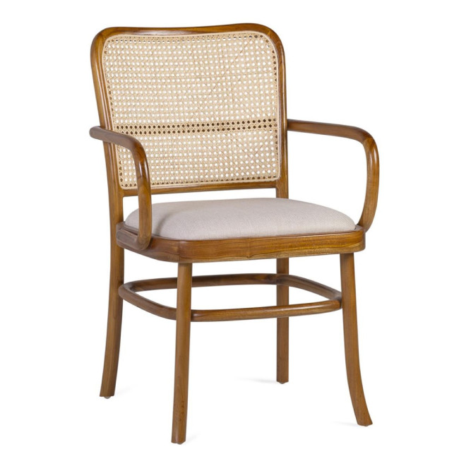 Fauteuil Bois Rotin Polyester Marron 55x60x83cm