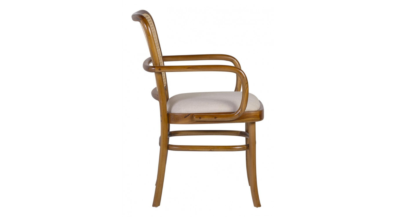 Fauteuil Bois Rotin Polyester Marron 55x60x83cm