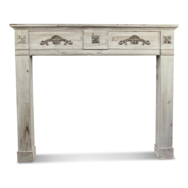 Rahmen Mantel Kamin Holz Cerusé Weiß 137x20x114cm