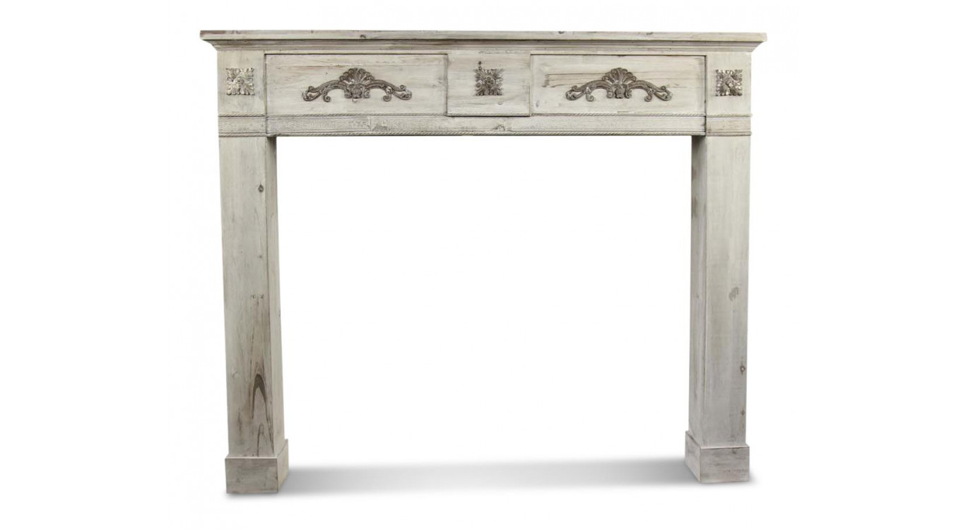 Rahmen Mantel Kamin Holz Cerusé Weiß 137x20x114cm