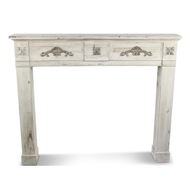 Rahmen Mantel Kamin Holz Cerusé Weiß 137x20x114cm