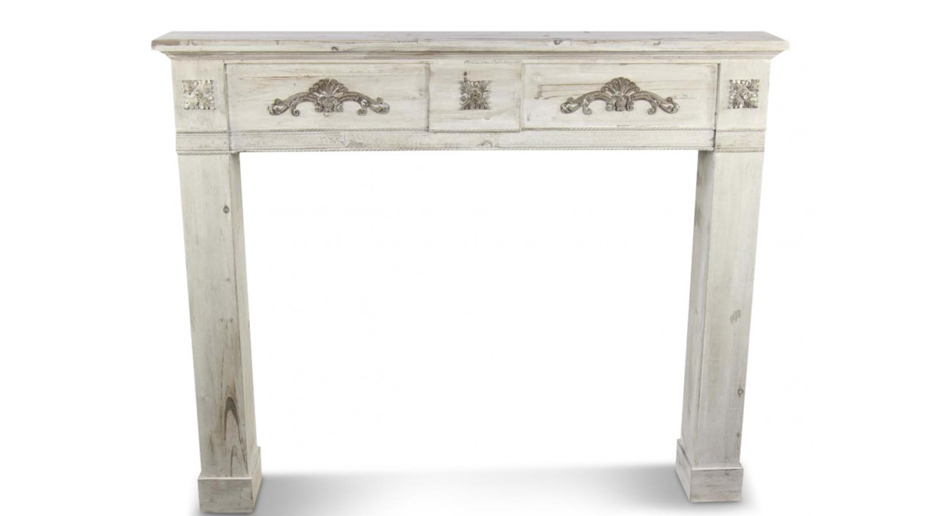 Rahmen Mantel Kamin Holz Cerusé Weiß 137x20x114cm