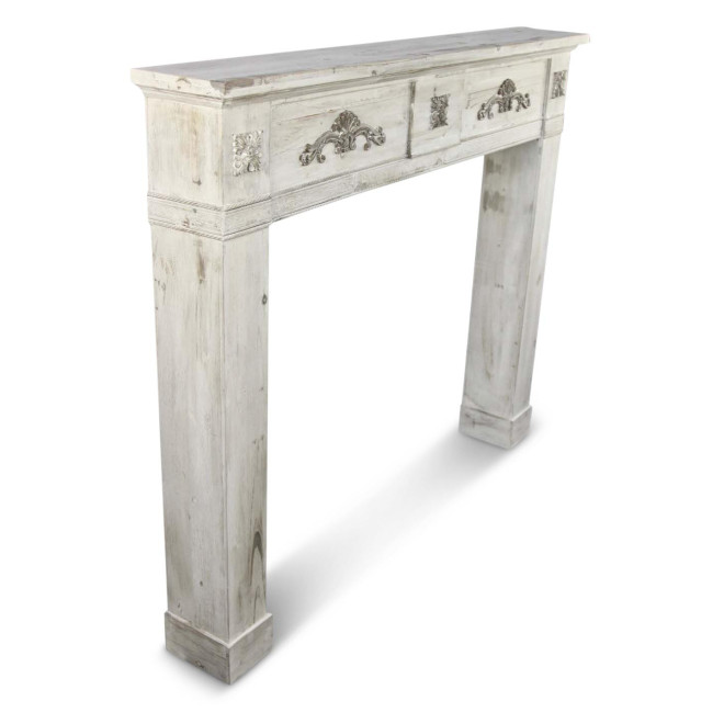 Rahmen Mantel Kamin Holz Cerusé Weiß 137x20x114cm