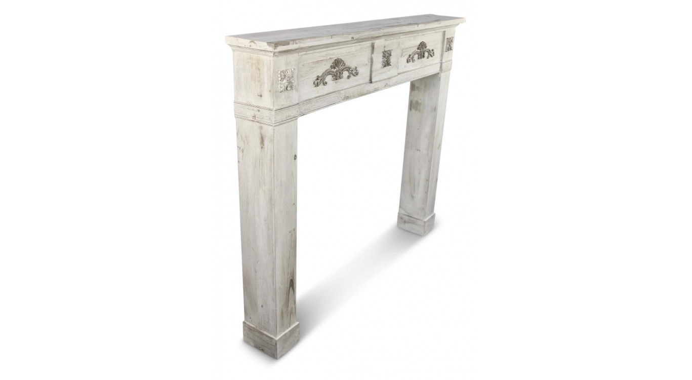 Rahmen Mantel Kamin Holz Cerusé Weiß 137x20x114cm